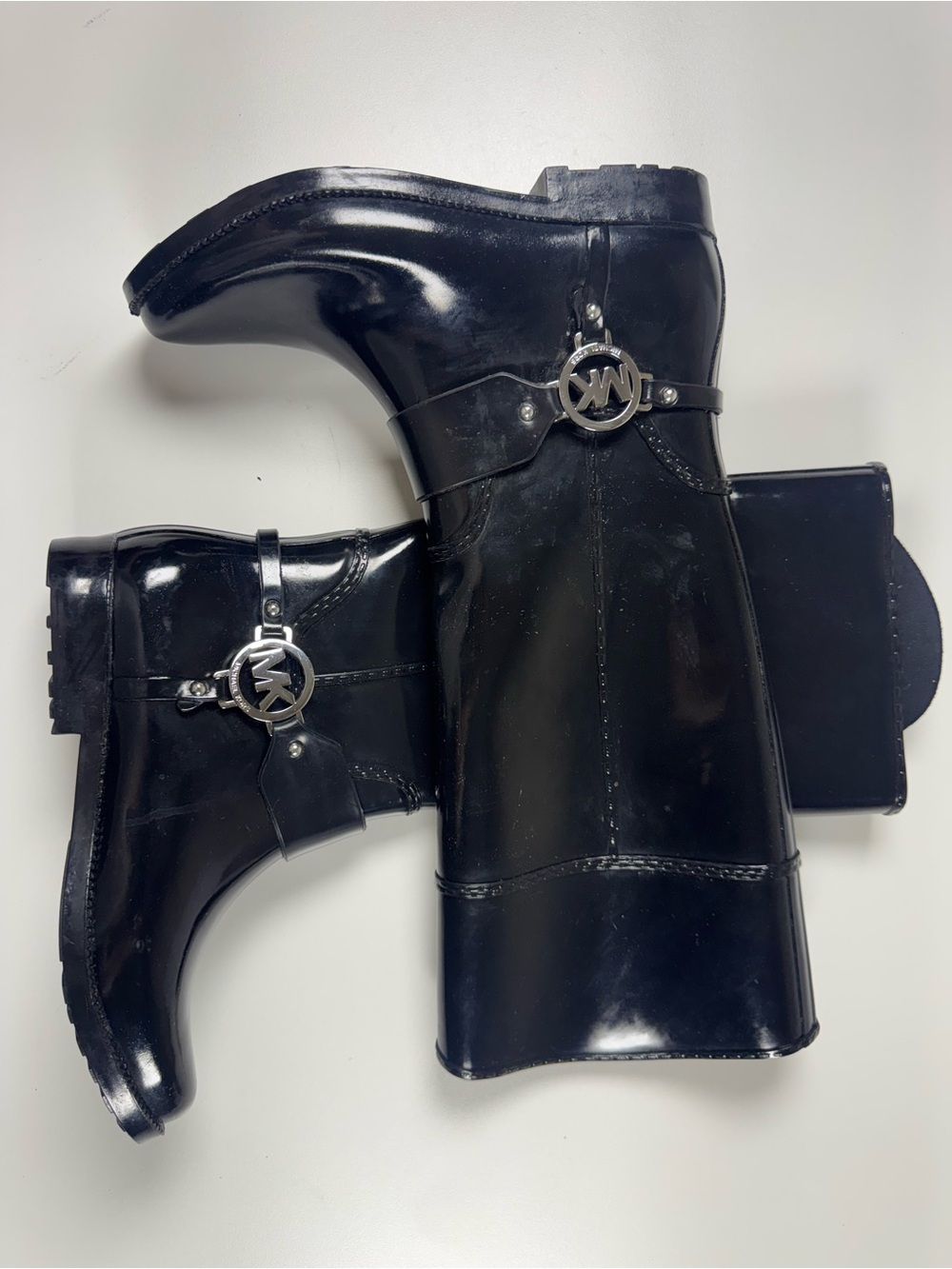Michael Kors Glossy Black Mid-Calf Rain Boots with MK Logo